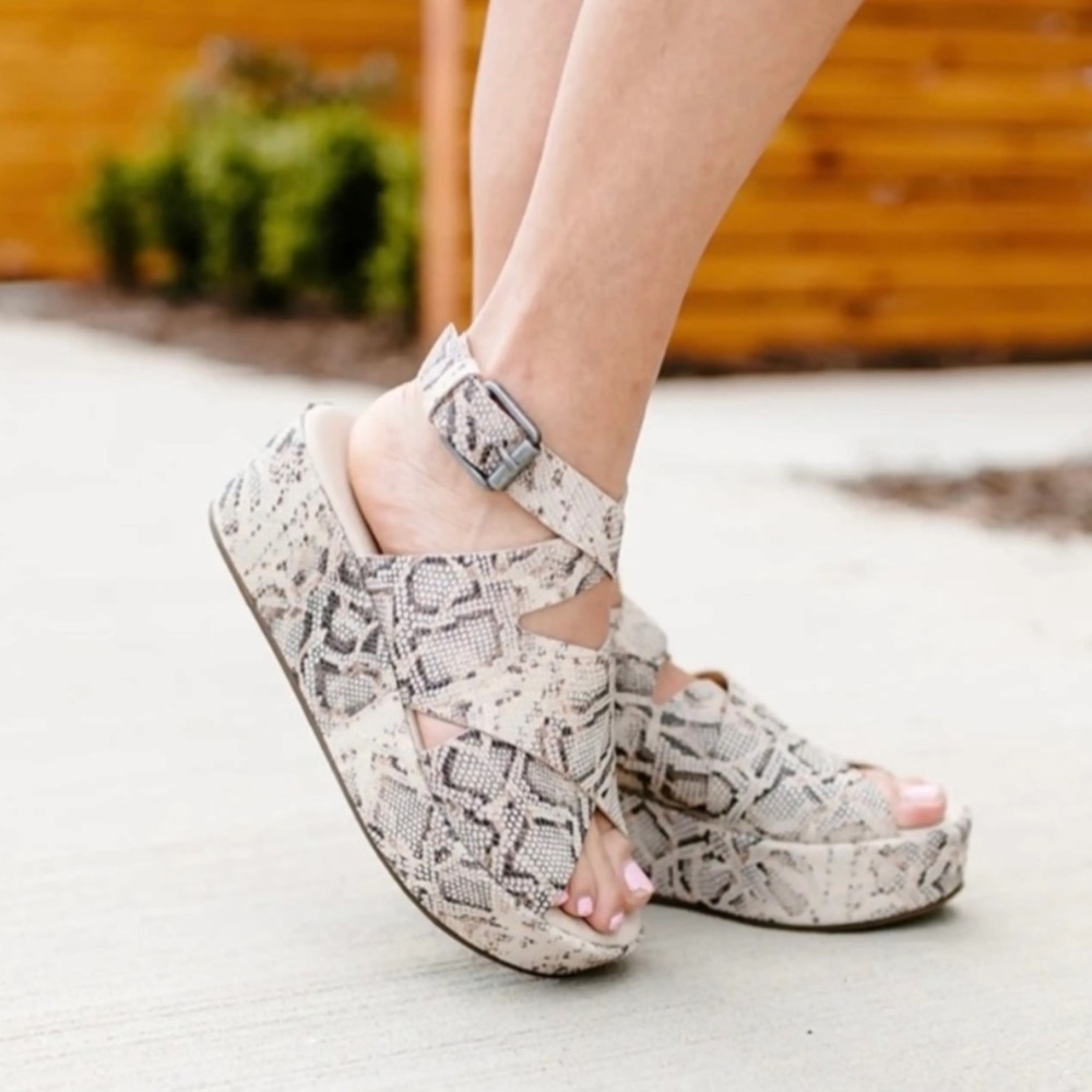 Matisse Platform Sandals ‘RUNAWAY’ Snakeskin Leather Ankle Strap Open-toe Size-7